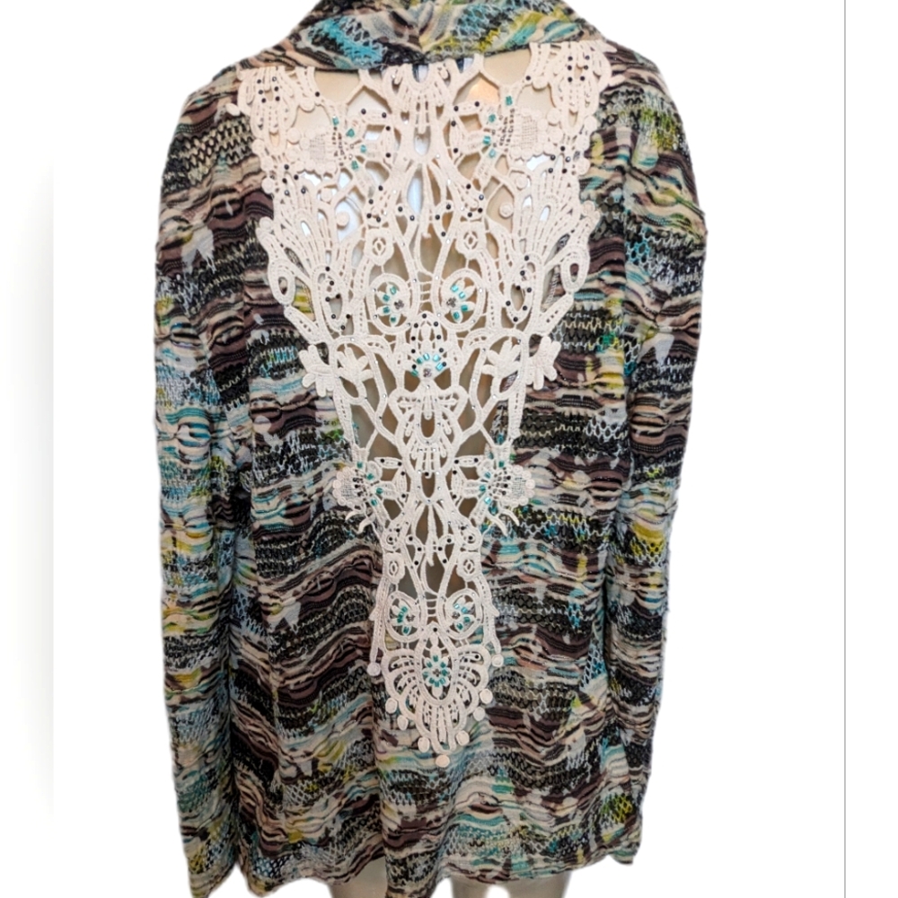 Alberto Makali Multicolored, Crochet w/Beads Boho Open Cardigan Sweater Medium - Picture 2 of 11